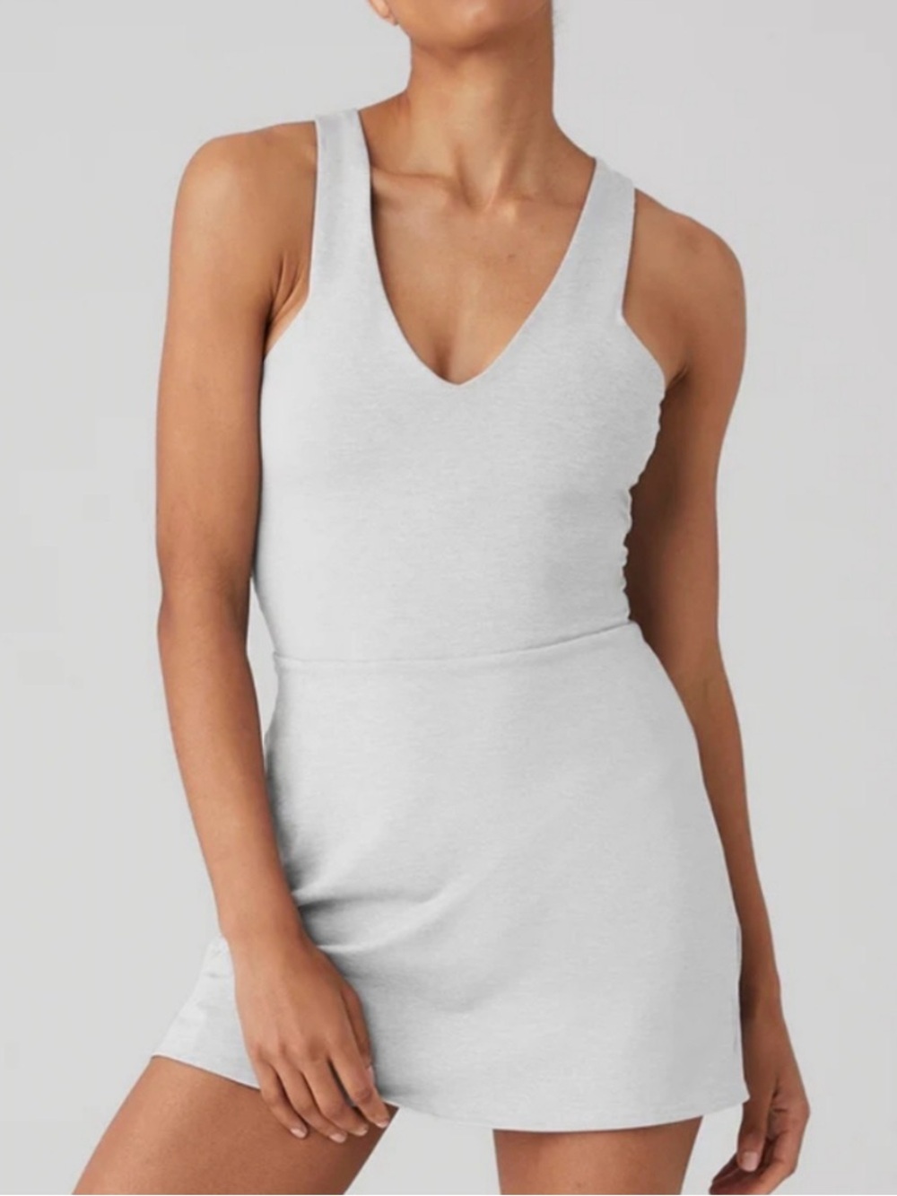 ALO Yoga Grey V‑Neck Mini Dress